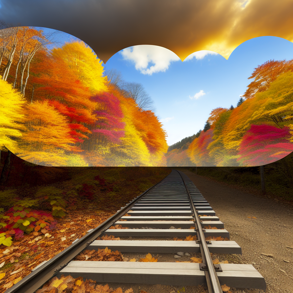 Autumn railway through forest