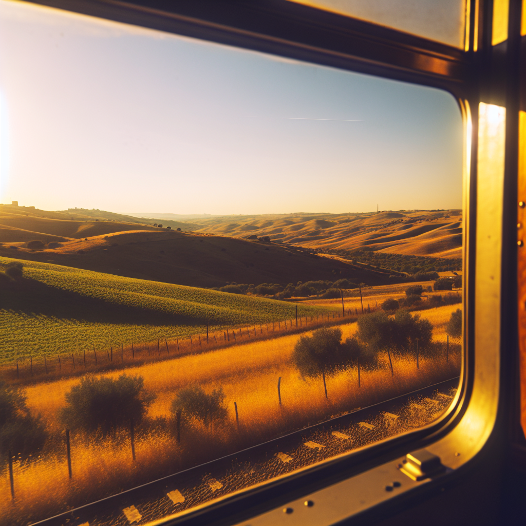 Scenic train journey through countryside