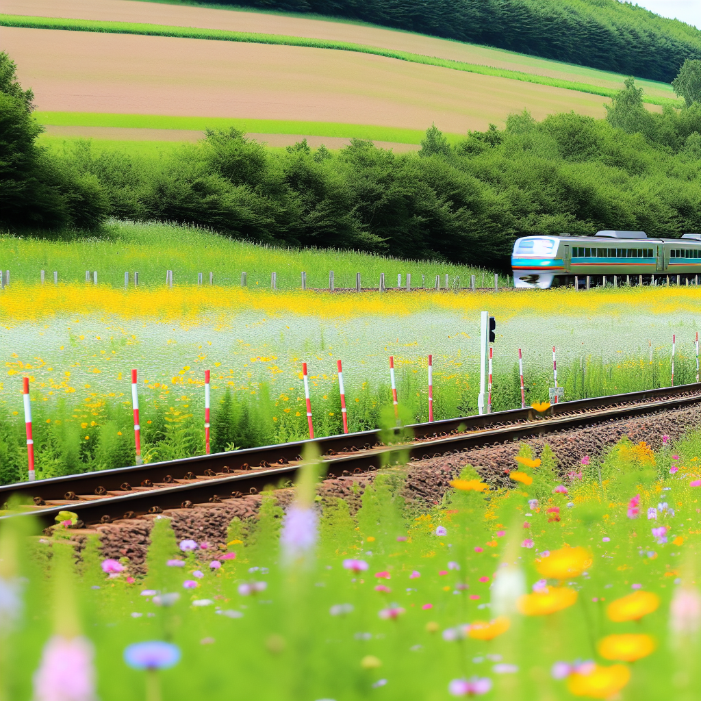 Railway through flower meadows