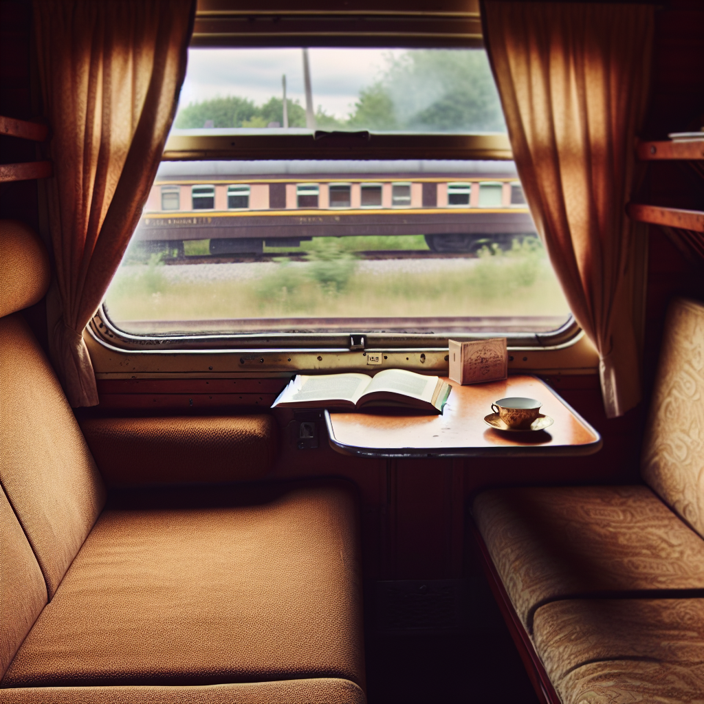 Peaceful train interior with reading traveler